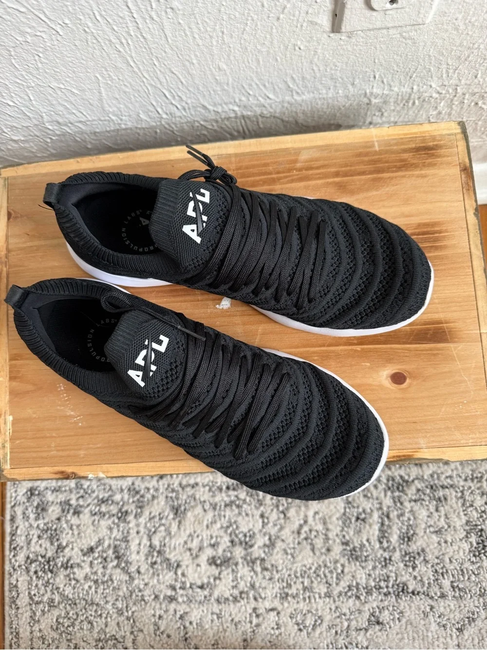 APL Black Knit Slip-On Sneakers with White Soles